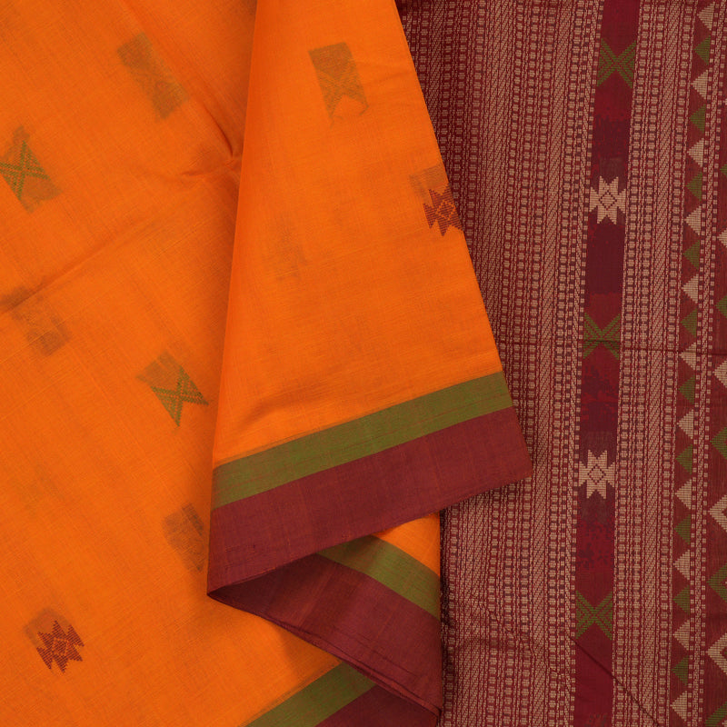 Hayagrivas Orange Handloom Kanchi Cotton Saree KBE2143A9-1