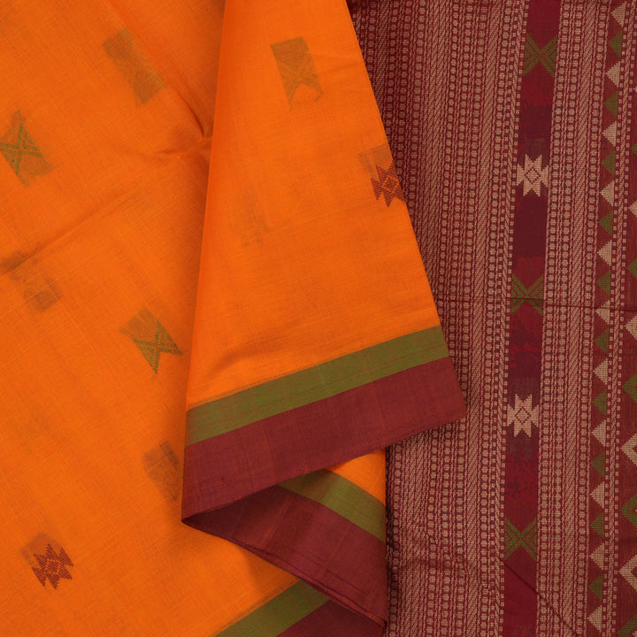Hayagrivas Orange Handloom Kanchi Cotton Saree KBE2143A9-1