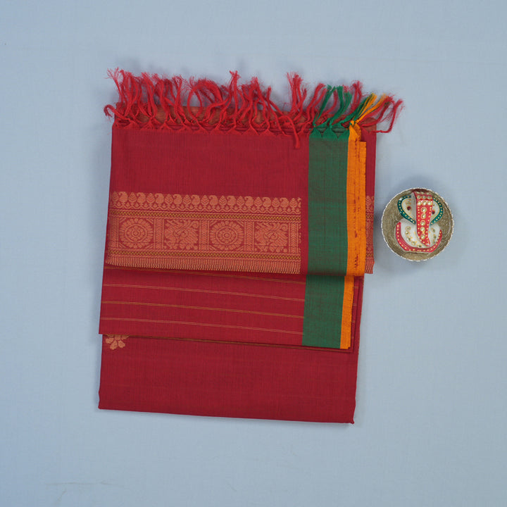 Hayagrivas Red Handloom Kanchi Cotton Saree KBE2144A10-1
