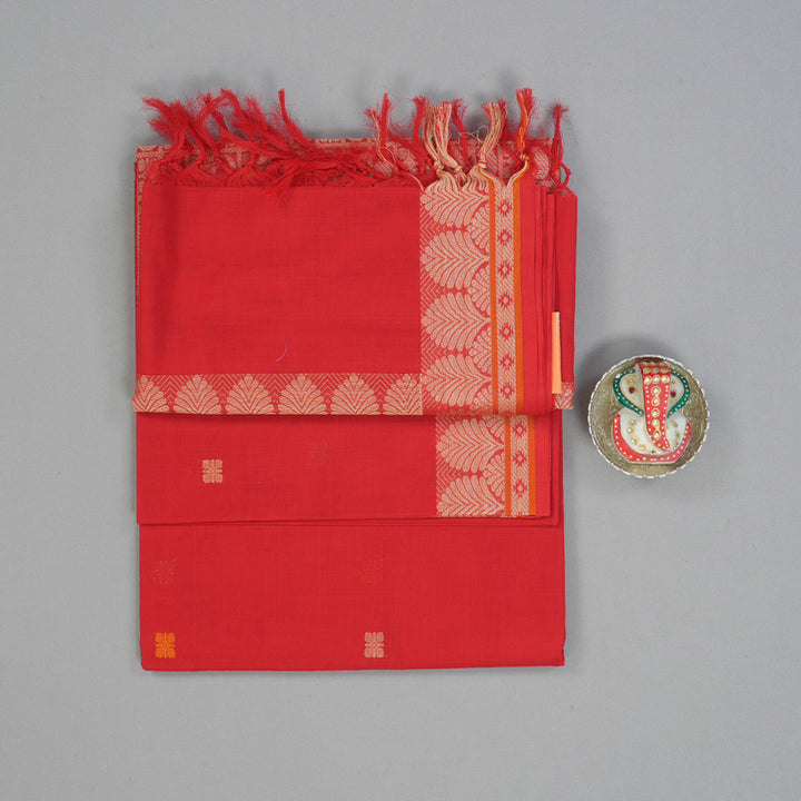 Hayagrivas Red Handloom Cotton Saree KBE2144A13-3