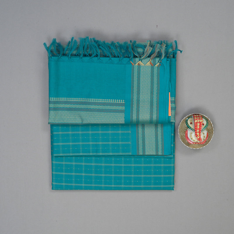 Hayagrivas Teal Blue Handloom Cotton Saree KBE2144A3-1
