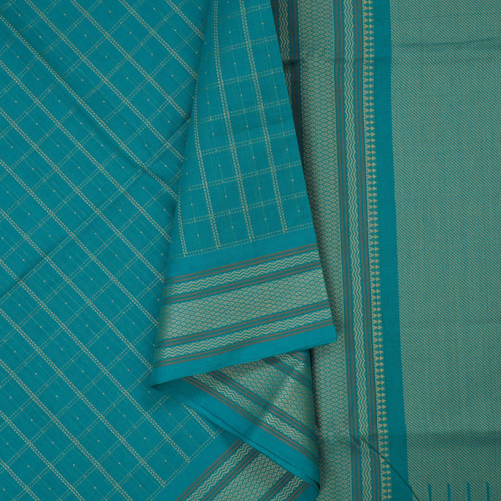 Hayagrivas Teal Blue Handloom Cotton Saree KBE2144A3-1
