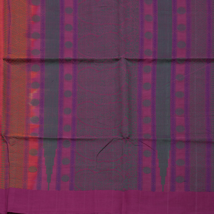 Hayagrivas Orangish-Pink Handloom Cotton Saree KBE2145A1-1