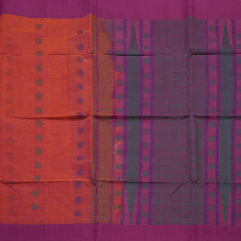 Hayagrivas Orangish-Pink Handloom Cotton Saree KBE2145A1-1