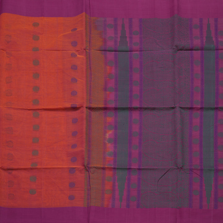 Hayagrivas Orangish-Pink Handloom Cotton Saree KBE2145A1-1