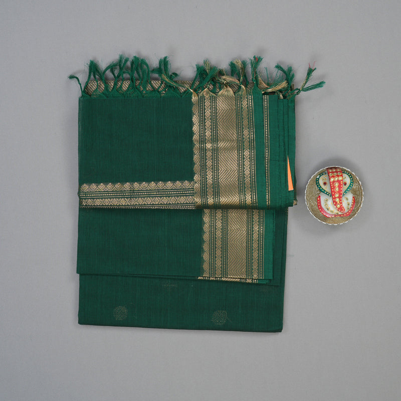 Hayagrivas Dark Green Handloom Cotton Saree KBE2145A10-5