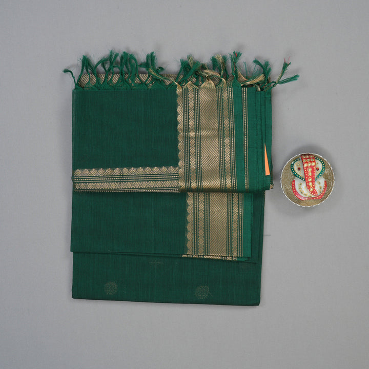 Hayagrivas Dark Green Handloom Cotton Saree KBE2145A10-5