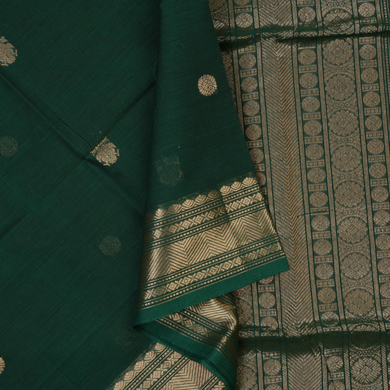 Hayagrivas Dark Green Handloom Cotton Saree KBE2145A10-5