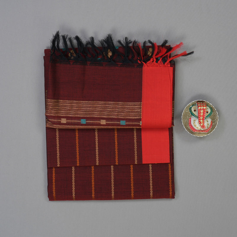 Hayagrivas Maroon Handloom Cotton Saree KBE2145A4-5