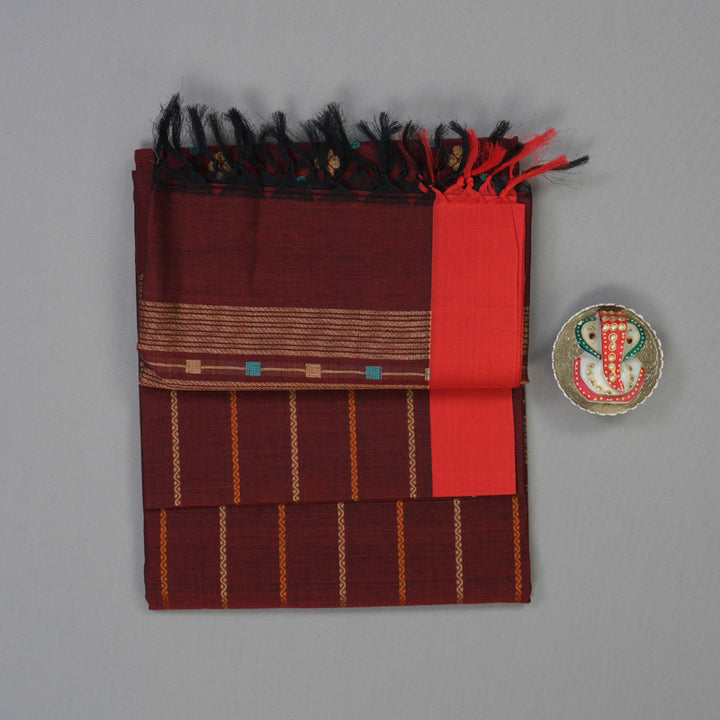 Hayagrivas Maroon Handloom Cotton Saree KBE2145A4-5
