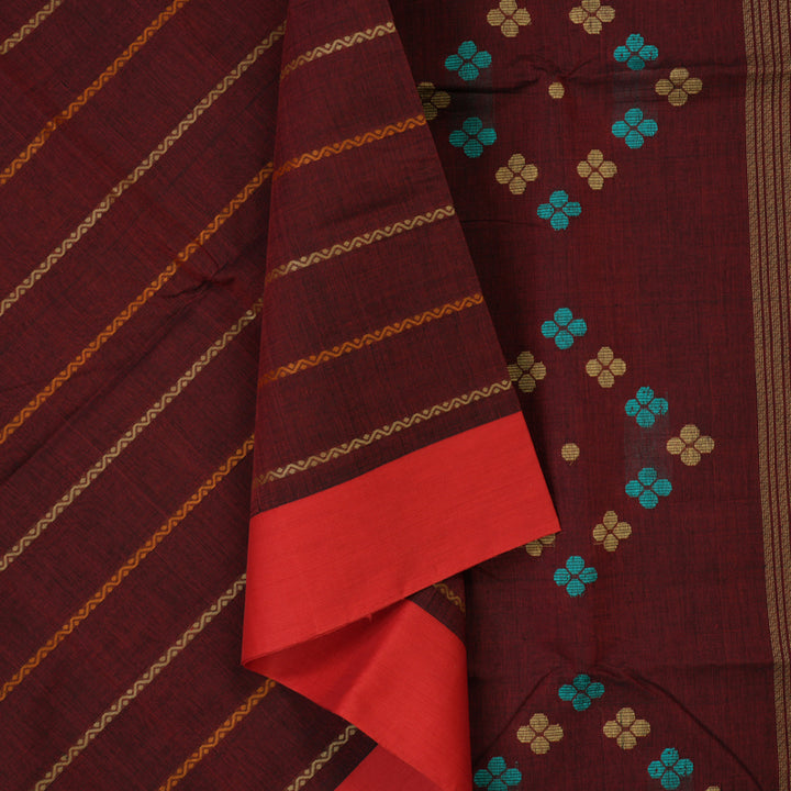 Hayagrivas Maroon Handloom Cotton Saree KBE2145A4-5