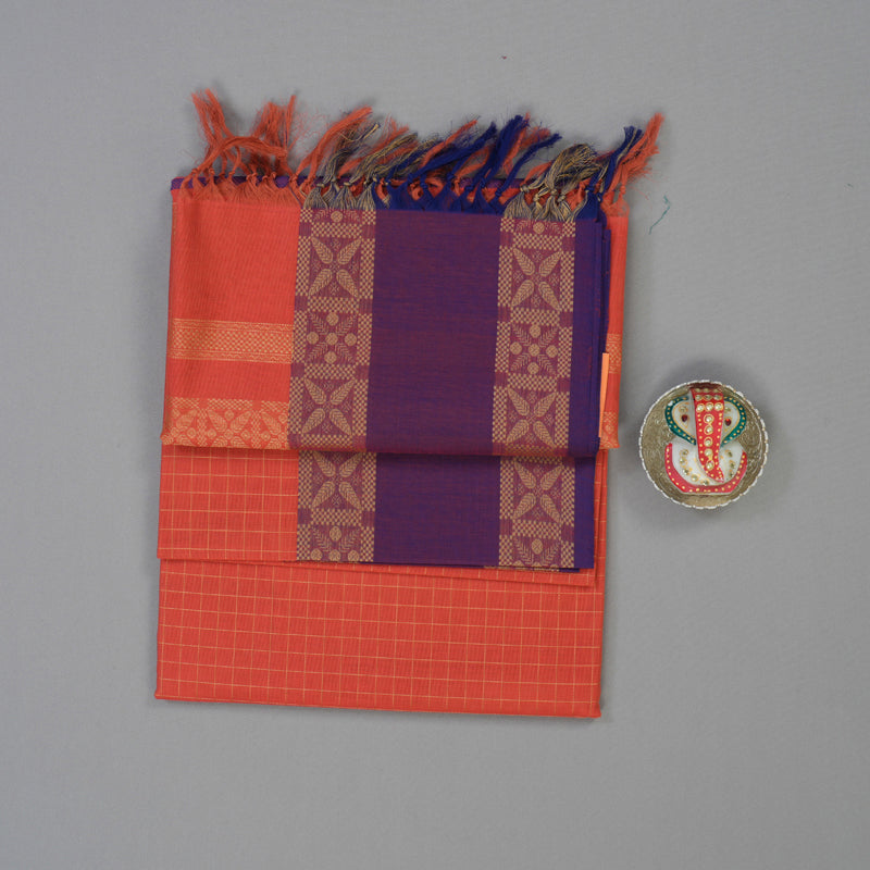 Hayagrivas Pinkish-Orange Handloom Cotton Saree KBE2145A6-1