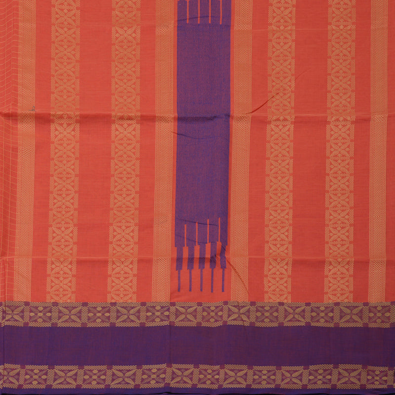 Hayagrivas Pinkish-Orange Handloom Cotton Saree KBE2145A6-1