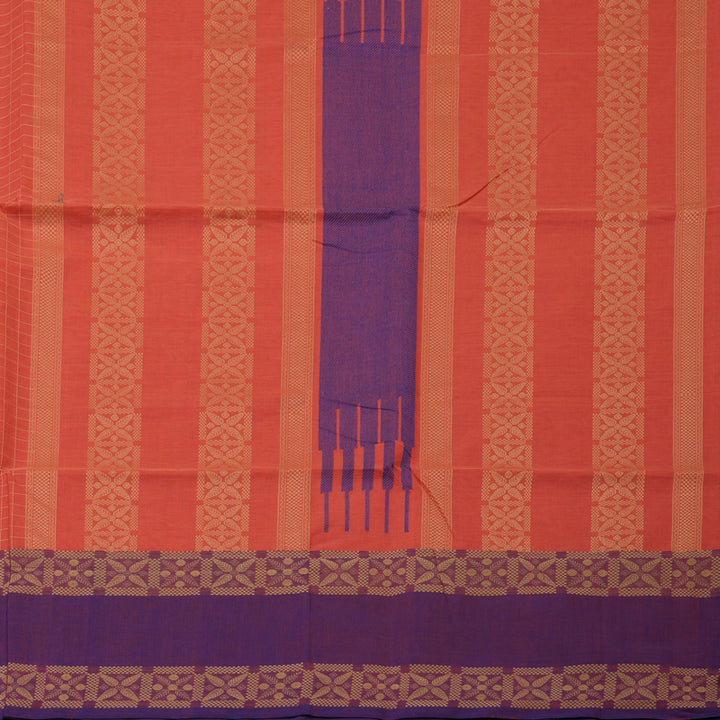 Hayagrivas Pinkish-Orange Handloom Cotton Saree KBE2145A6-1
