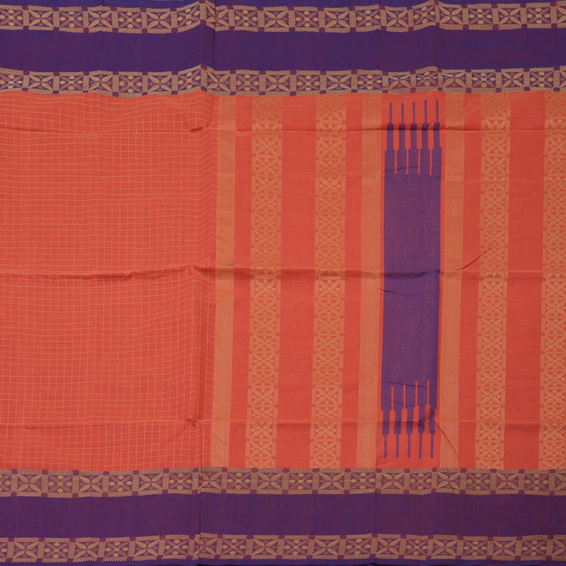 Hayagrivas Pinkish-Orange Handloom Cotton Saree KBE2145A6-1