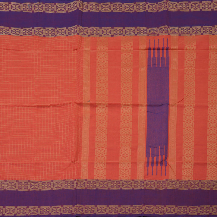Hayagrivas Pinkish-Orange Handloom Cotton Saree KBE2145A6-1