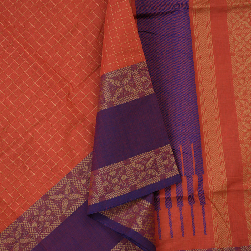 Hayagrivas Pinkish-Orange Handloom Cotton Saree KBE2145A6-1