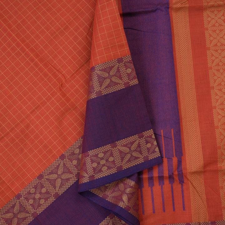 Hayagrivas Pinkish-Orange Handloom Cotton Saree KBE2145A6-1