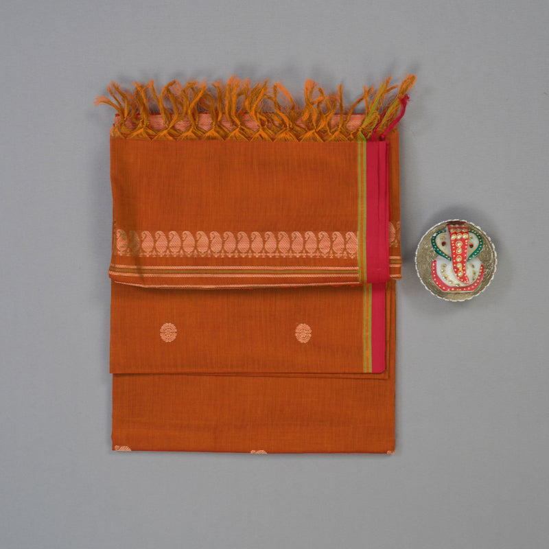 Hayagrivas Orange Handloom Cotton Saree KBE2145A7-2