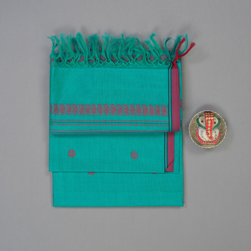 Hayagrivas Bright Teal Handloom Cotton Saree KBE2145A7-3