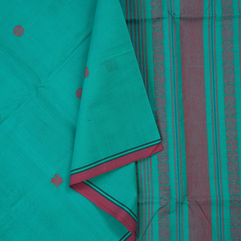 Hayagrivas Bright Teal Handloom Cotton Saree KBE2145A7-3