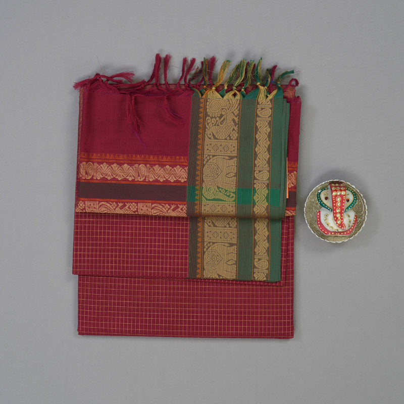 Hayagrivas Maroon Handloom Cotton Saree KBE2145A8-4