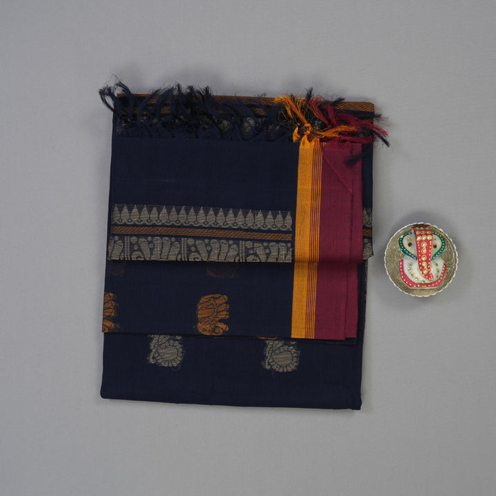Hayagrivas Navy Blue Handloom Cotton Saree KBE2145A9-3