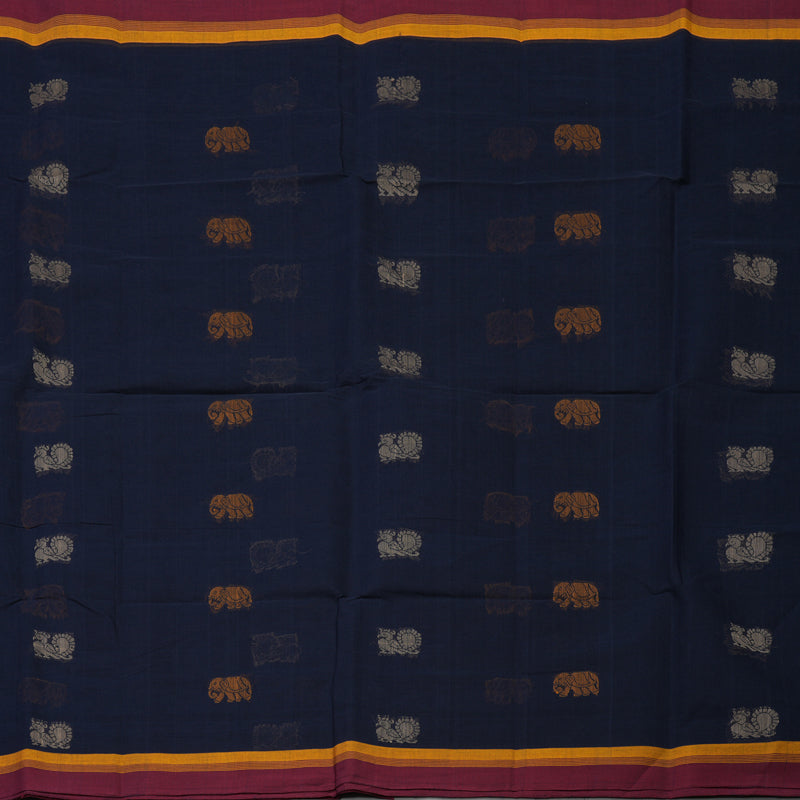 Hayagrivas Navy Blue Handloom Cotton Saree KBE2145A9-3