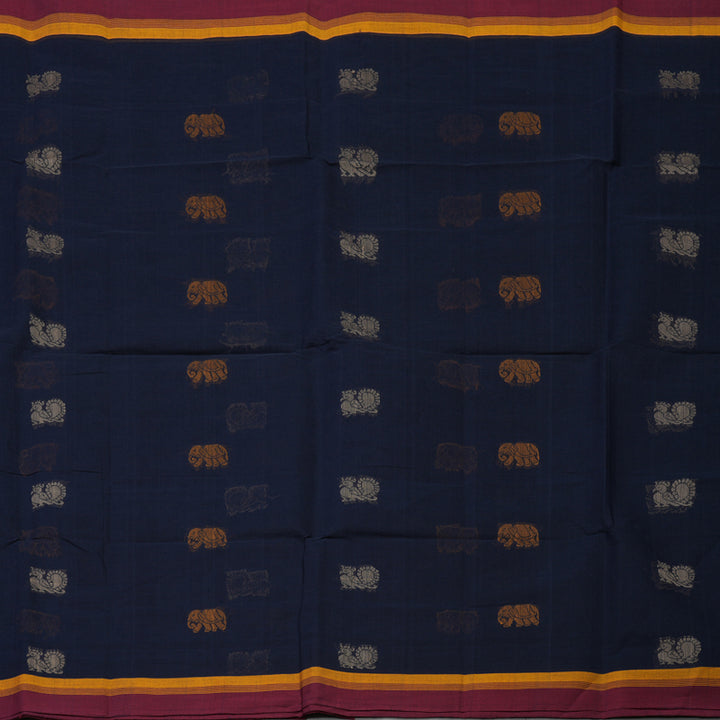Hayagrivas Navy Blue Handloom Cotton Saree KBE2145A9-3