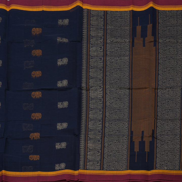 Hayagrivas Navy Blue Handloom Cotton Saree KBE2145A9-3