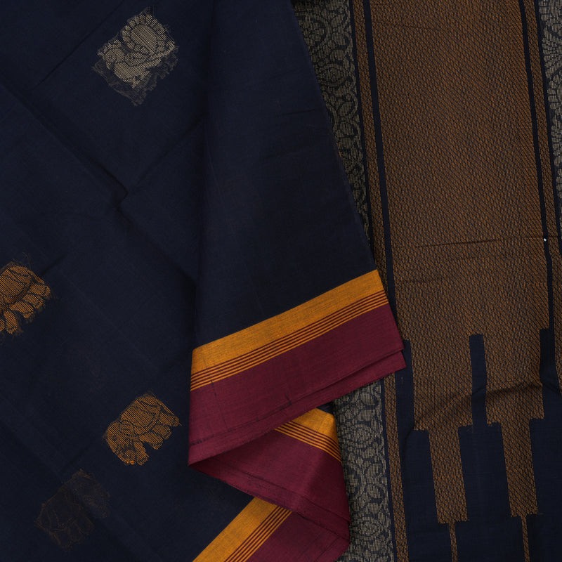 Hayagrivas Navy Blue Handloom Cotton Saree KBE2145A9-3