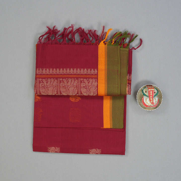 Hayagrivas Deep Red Handloom Cotton Saree KBE2145A9-7