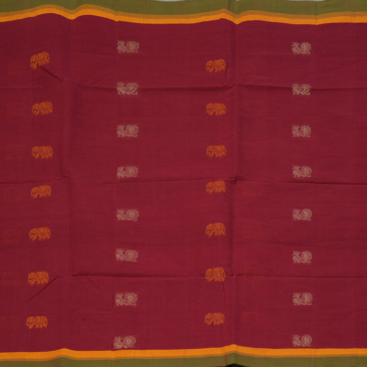 Hayagrivas Deep Red Handloom Cotton Saree KBE2145A9-7