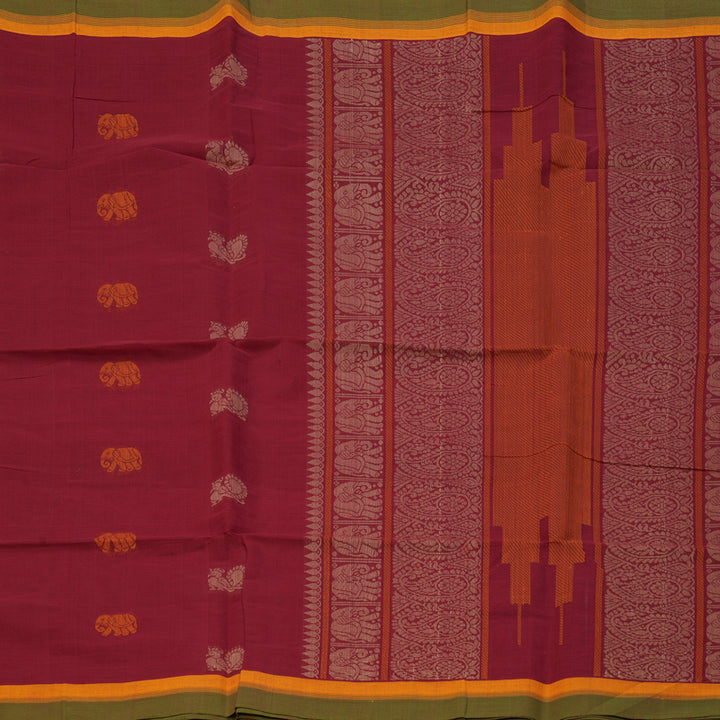 Hayagrivas Deep Red Handloom Cotton Saree KBE2145A9-7