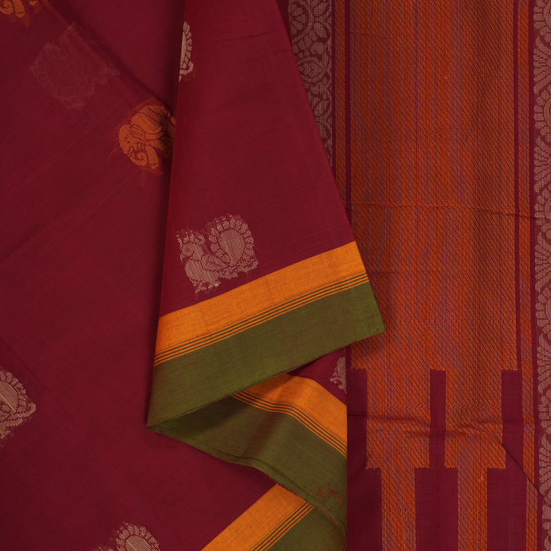 Hayagrivas Deep Red Handloom Cotton Saree KBE2145A9-7