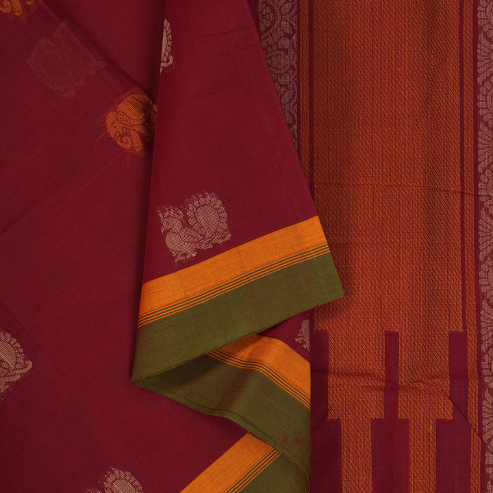 Hayagrivas Deep Red Handloom Cotton Saree KBE2145A9-7