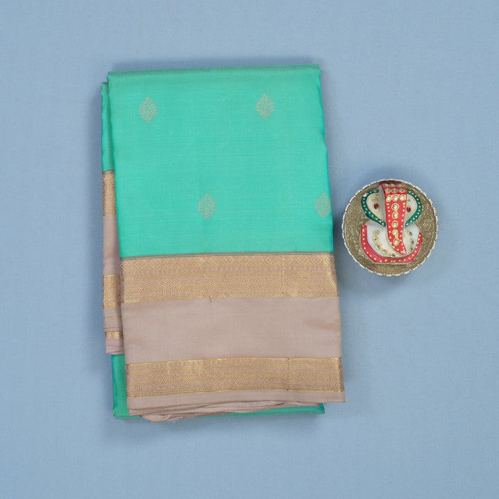 Hayagrivas Handloom Sea Green Kanjivaram Silk Saree with Lilac Border KBE2146A16-1