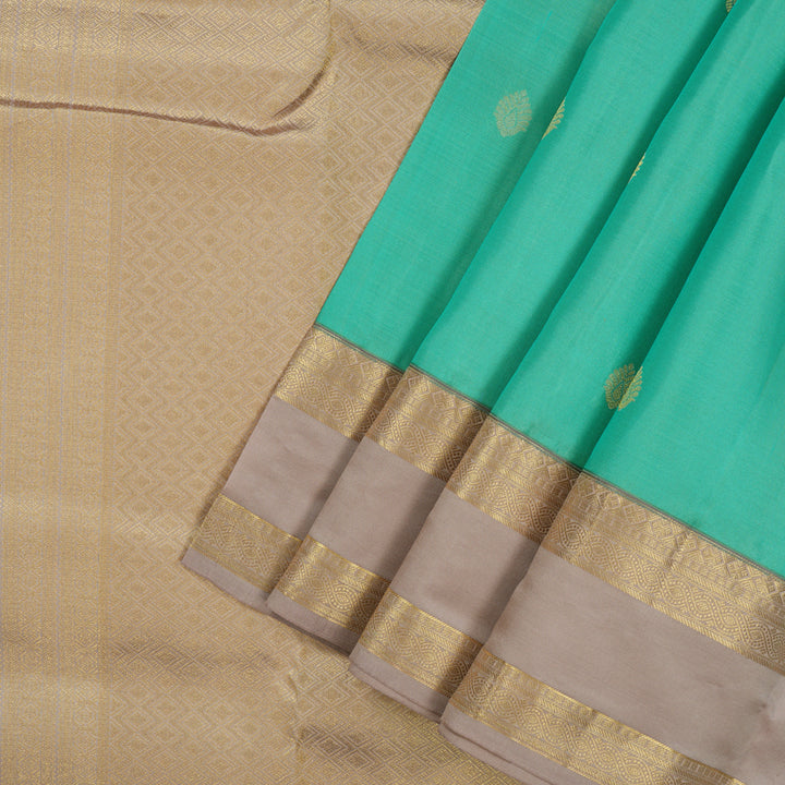 Hayagrivas Handloom Sea Green Kanjivaram Silk Saree with Lilac Border KBE2146A16-1