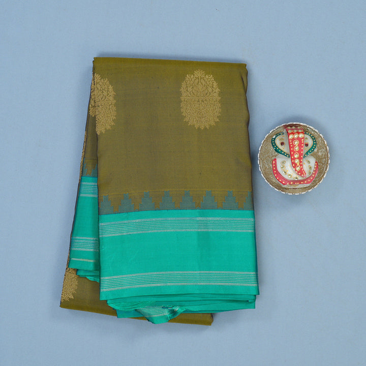 Hayagrivas Handloom Mehandi Green Kanjivaram Silk Saree with Sea Green Border KBE2146A22-2