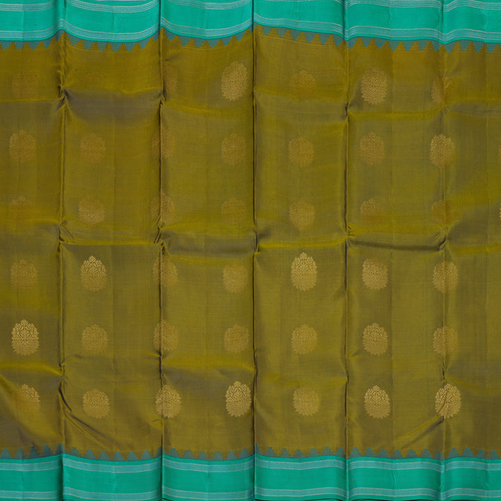 Hayagrivas Handloom Mehandi Green Kanjivaram Silk Saree with Sea Green Border KBE2146A22-2