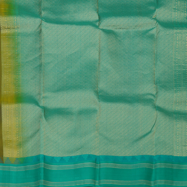 Hayagrivas Handloom Mehandi Green Kanjivaram Silk Saree with Sea Green Border KBE2146A22-2