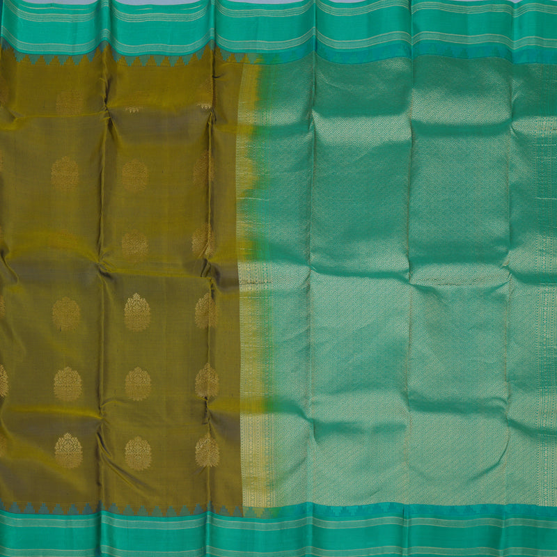 Hayagrivas Handloom Mehandi Green Kanjivaram Silk Saree with Sea Green Border KBE2146A22-2