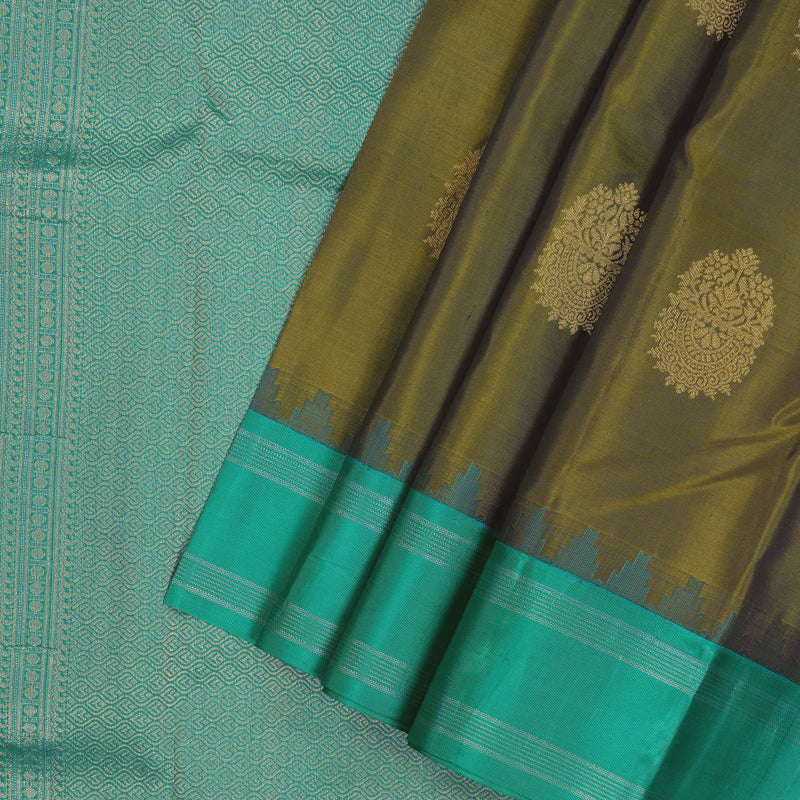 Hayagrivas Handloom Mehandi Green Kanjivaram Silk Saree with Sea Green Border KBE2146A22-2