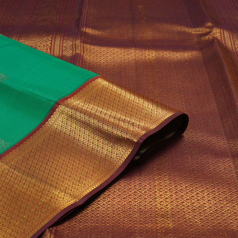 Hayagrivas Handloom Light Green Kanjivaram Silk Saree with Rust Orange Border KBE2147A15-2