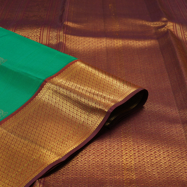 Hayagrivas Handloom Light Green Kanjivaram Silk Saree with Rust Orange Border KBE2147A15-2