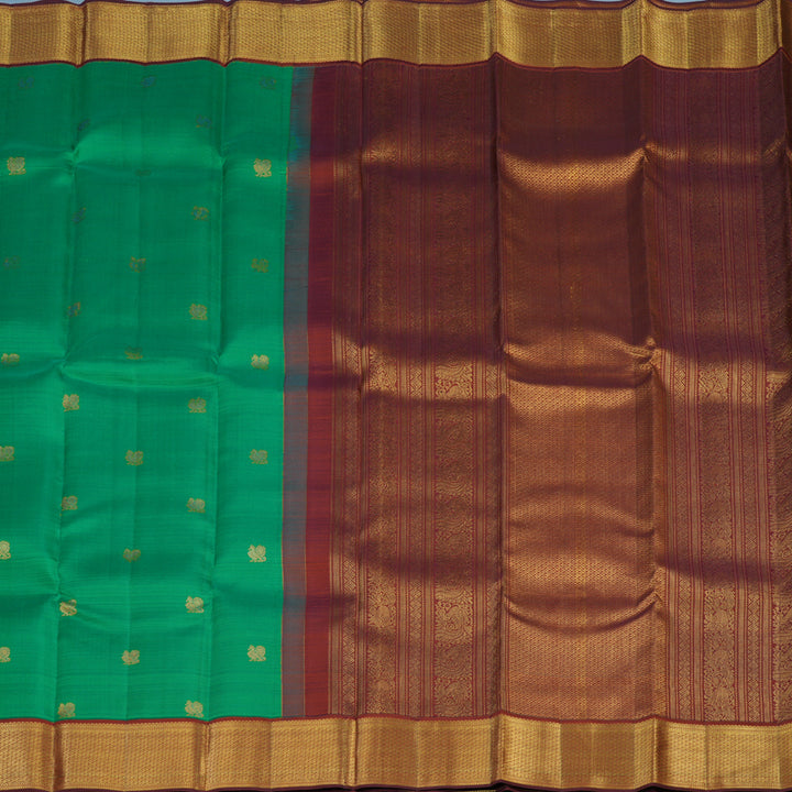 Hayagrivas Handloom Light Green Kanjivaram Silk Saree with Rust Orange Border KBE2147A15-2