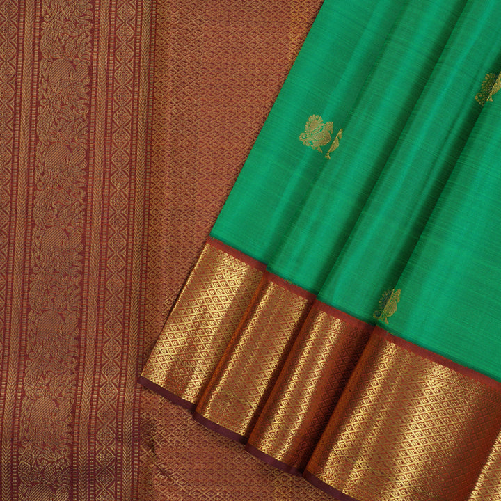 Hayagrivas Handloom Light Green Kanjivaram Silk Saree with Rust Orange Border KBE2147A15-2