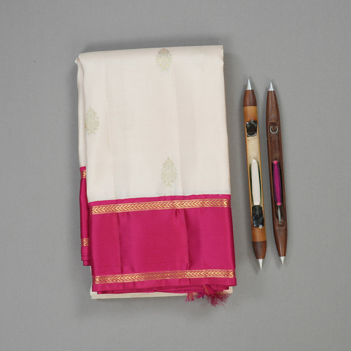 Hayagrivas Handloom Cream Kanjivaram Silk Saree with Pink Border KBE2147A6-3