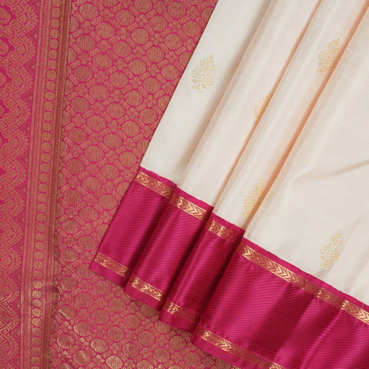 Hayagrivas Handloom Cream Kanjivaram Silk Saree with Pink Border KBE2147A6-3