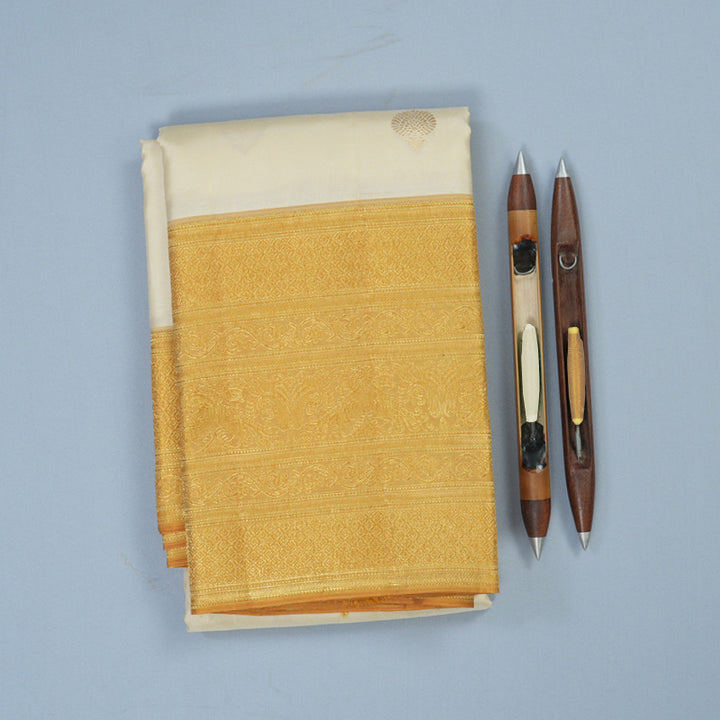 Hayagrivas Handloom Half-White Kanjivaram Silk Saree with Gold Border KBE2147A8-3